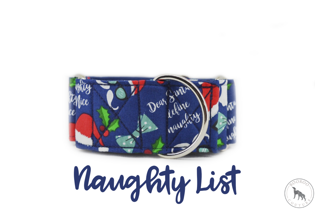 Naughty List Santa Themed Martingale Dog Collar