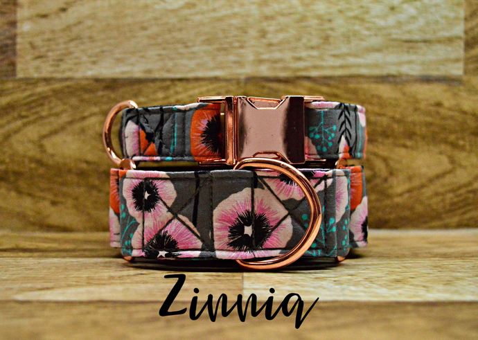 Zinnia Rose Gold Floral Dog Collar