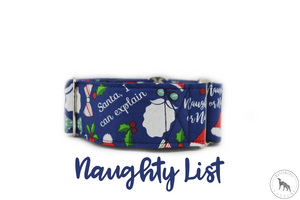 Naughty List Santa Themed Martingale Dog Collar